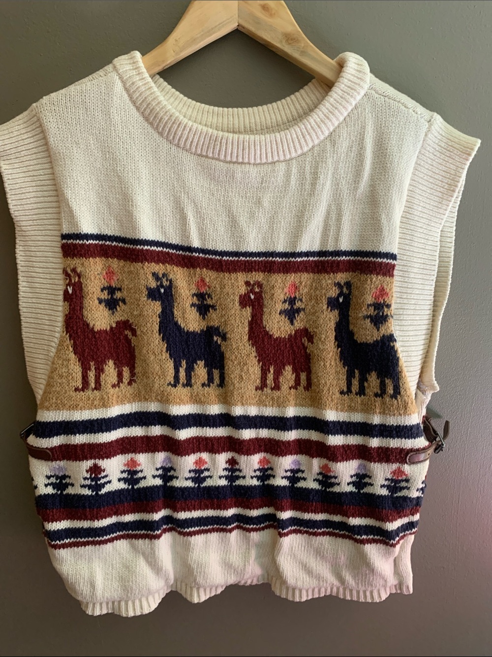 Pilcro Cream Alpaca Vest with Navy & Burgundy Accents